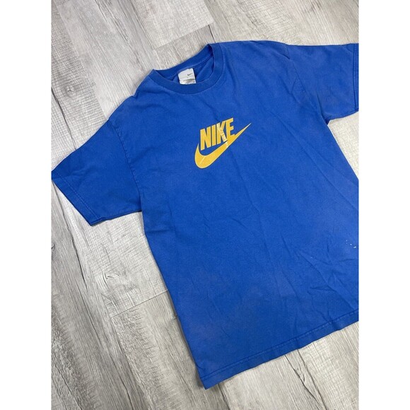 Vintage Nike Shirt Men's Size Large Center Swoosh Yellow Y2K 2000 Blue I - Picture 2 of 10